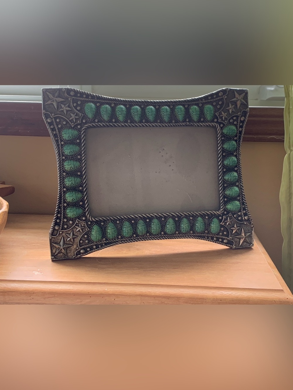 Western style silver and turquoise picture frame